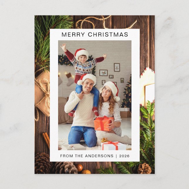 Elegant Minimal Christmas | Modern Family 1 Photo Holiday Postcard (Front)