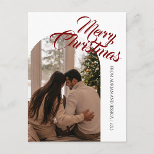 Elegant Minimal Christmas Modern Family 1 Photo Holiday Postcard