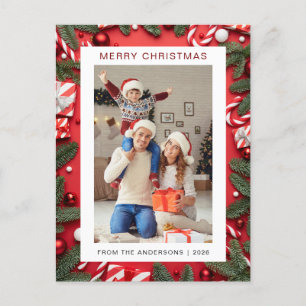 Elegant Minimal Christmas Modern Family 1 Photo Holiday Postcard