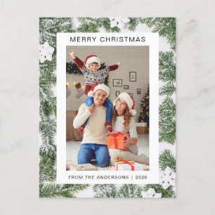 Elegant Minimal Christmas Modern Family 1 Photo Holiday Postcard