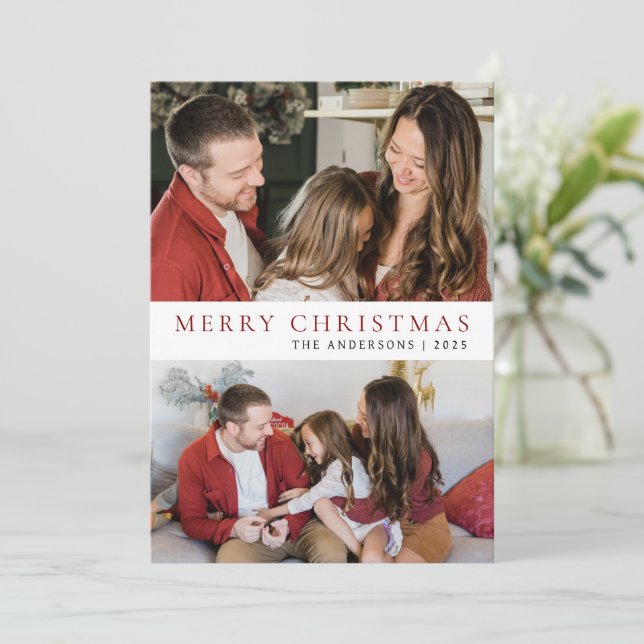 Elegant Minimal Christmas | Modern Family 2 Photo Holiday Card (Standing Front)