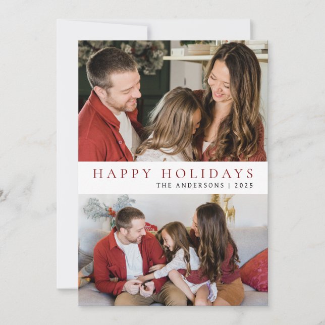 Elegant Minimal Christmas | Modern Family 2 Photo Holiday Card (Front)