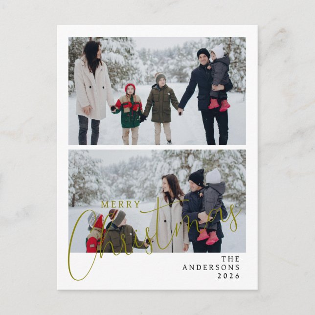 Elegant Minimal Christmas | Modern Family 2 Photo Holiday Postcard (Front)