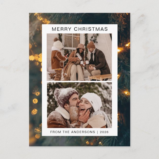 Elegant Minimal Christmas | Modern Family 2 Photo Holiday Postcard (Front)