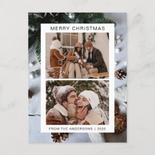 Elegant Minimal Christmas Modern Family 2 Photo Holiday Postcard