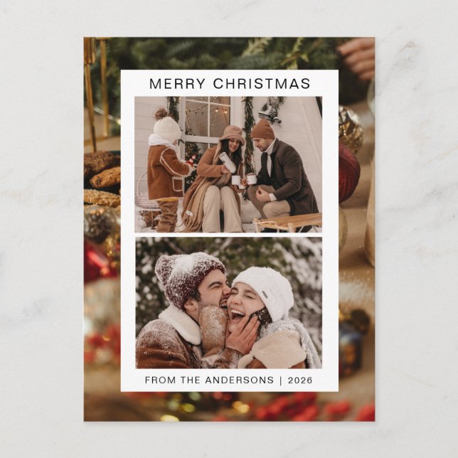 Elegant Minimal Christmas | Modern Family 2 Photo Holiday Postcard (Front)