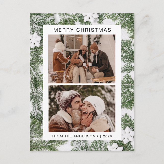 Elegant Minimal Christmas | Modern Family 2 Photo Holiday Postcard (Front)