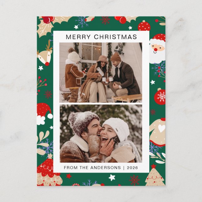 Elegant Minimal Christmas | Modern Family 2 Photo Holiday Postcard (Front)