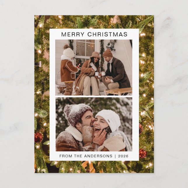 Elegant Minimal Christmas | Modern Family 2 Photo Holiday Postcard (Front)