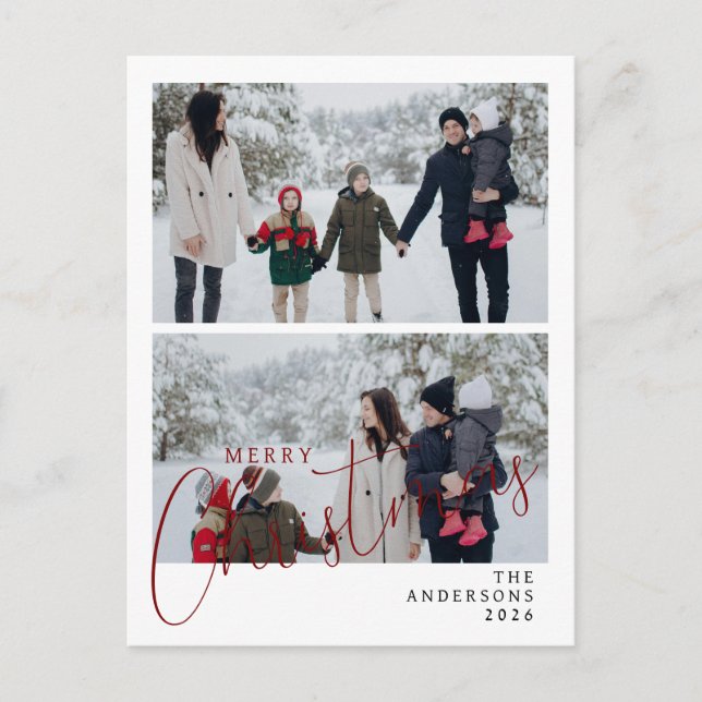 Elegant Minimal Christmas | Modern Family 2 Photo Holiday Postcard (Front)