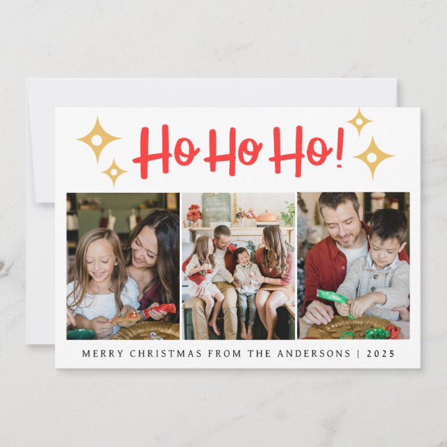 Elegant Minimal Christmas | Modern Family 3 Photo  Holiday Card (Front)