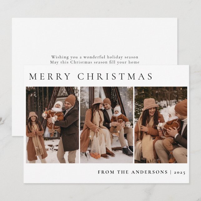 Elegant Minimal Christmas | Modern Family 3 Photo Holiday Card (Front/Back)