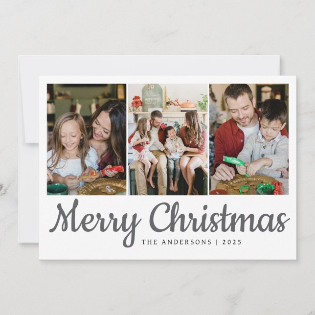 Elegant Minimal Christmas | Modern Family 3 Photo  Holiday Card (Front)