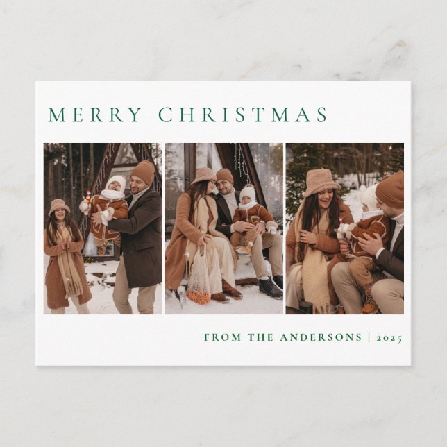 Elegant Minimal Christmas | Modern Family 3 Photo  Holiday Postcard (Front)