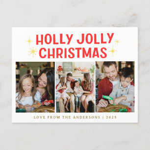 Elegant Minimal Christmas Modern Family 3 Photo Holiday Postcard