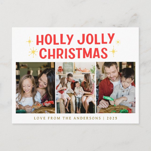 Elegant Minimal Christmas | Modern Family 3 Photo  Holiday Postcard (Front)