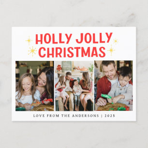 Elegant Minimal Christmas Modern Family 3 Photo Holiday Postcard
