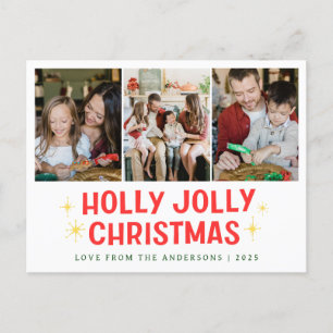 Elegant Minimal Christmas Modern Family 3 Photo Holiday Postcard