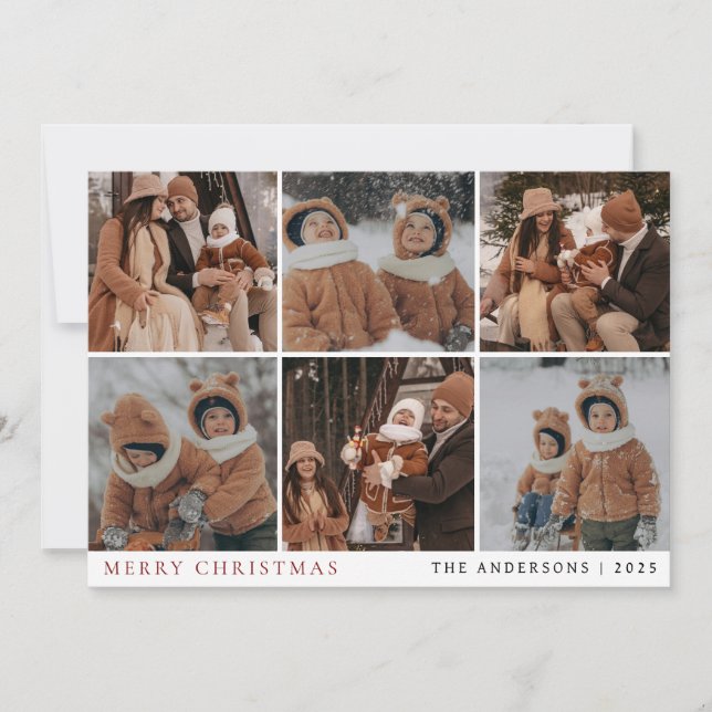 Elegant Minimal Christmas | Modern Family 6 Photo Holiday Card (Front)