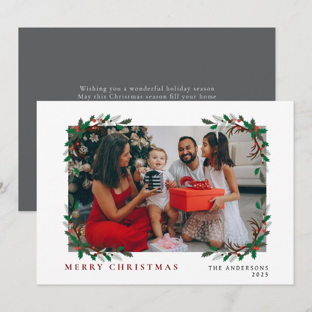 Elegant Minimal Christmas | Modern Family Portrait Holiday Card (Front/Back)