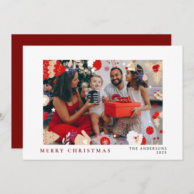 Elegant Minimal Christmas | Modern Family Portrait Holiday Card (Front/Back)