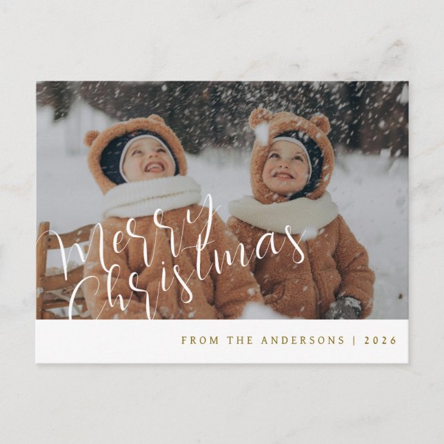 Elegant Minimal Christmas | Modern Family Portrait Holiday Postcard (Front)