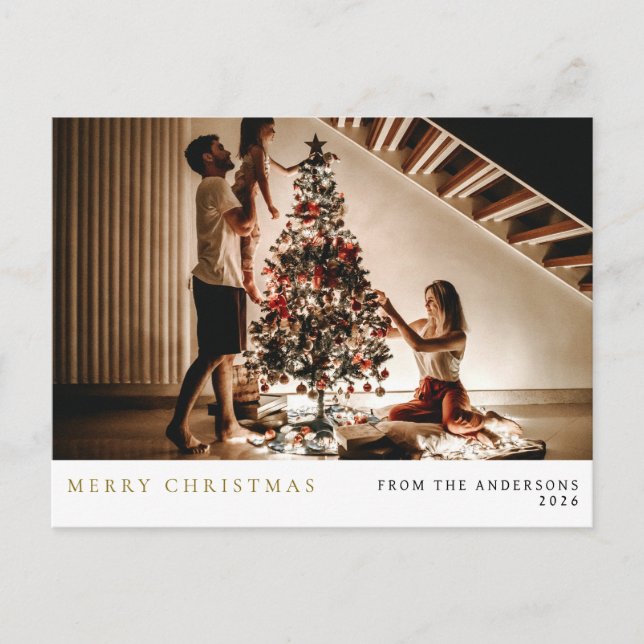 Elegant Minimal Christmas | Modern Family Portrait Holiday Postcard (Front)