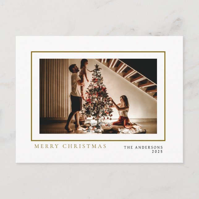 Elegant Minimal Christmas | Modern Family Portrait Holiday Postcard (Front)