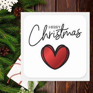 Elegant Minimal Christmas Red Heart Holiday Square Sticker