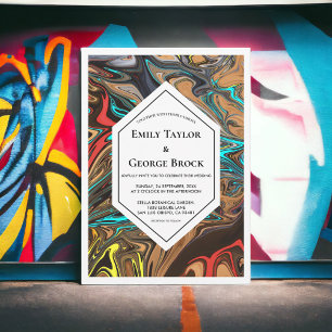 Elegant Minimal Colourful Waves Abstract Wedding Invitation