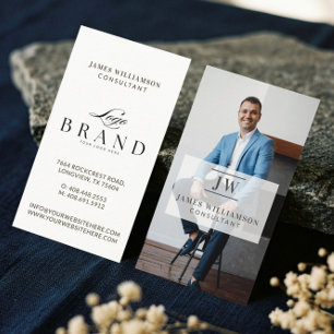 Elegant Minimal Consulting Photo Monogram Logo Business Card