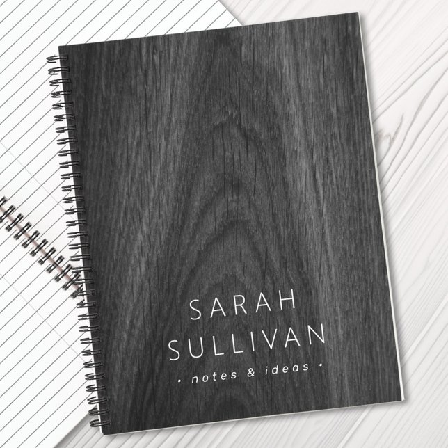 Elegant minimal custom name dark wood grain notebook (Creator Uploaded)