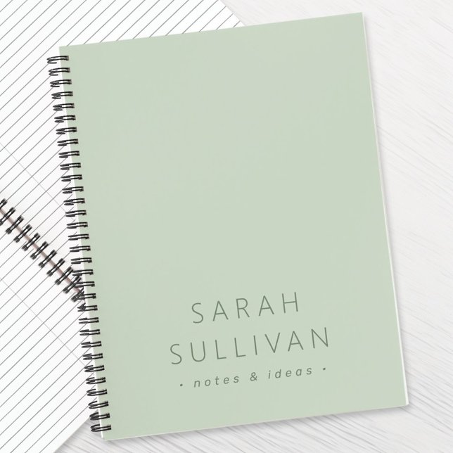 Elegant minimal custom name text light sage green notebook (Creator Uploaded)