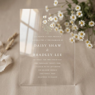 Elegant Minimal Daisy Floral Wedding Acrylic Invitations