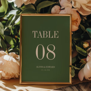 Elegant Minimal Dark Green Custom Names Wedding Table Number
