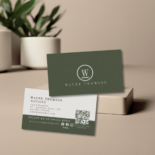 Elegant Minimal Dark Green White Monogram Business Card