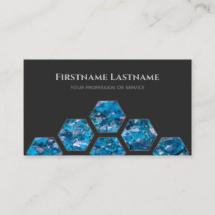 Elegant minimal dark grey blue sapphires hexagons business card