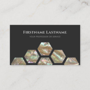 Elegant minimal dark grey mother of pearl hexagons business card