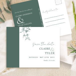Elegant Minimal, Deep Green Wedding Save The Date Postcard