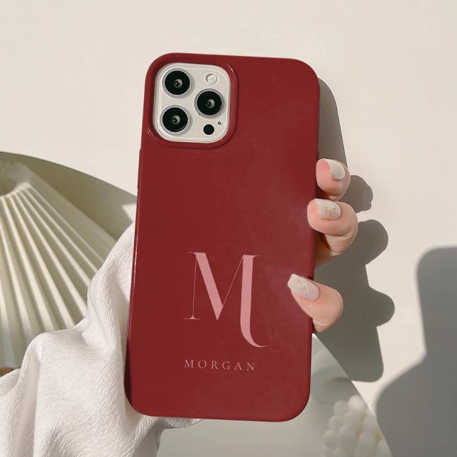 Elegant & Minimal Deep Red Monogram Case-Mate iPhone Case (Creator Uploaded)