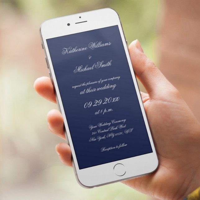 Elegant Minimal Digital Navy Blue Wedding Invite (Creator Uploaded)