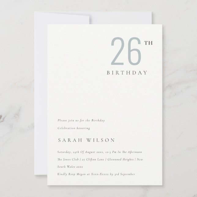Elegant Minimal Dusky Blue Any Age Birthday Invite (Front)