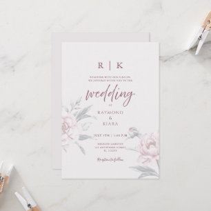 Elegant Minimal Dusky Pink Peony Floral Wedding Invitation