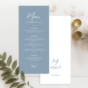 Elegant Minimal Dusty Blue Script Text Wedding  Menu