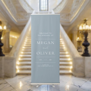 Elegant Minimal Dusty Blue Wedding Welcome Retractable Banner