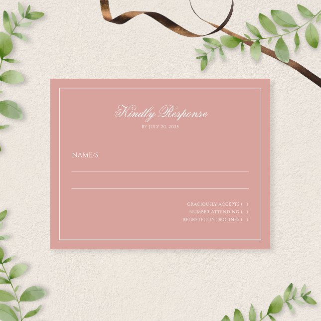 Elegant Minimal Dusty Rose Border Script Wedding RSVP Card (Creator Uploaded)
