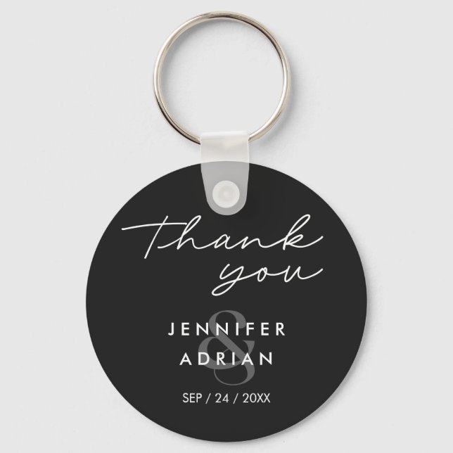 Elegant Minimal Eerie Black Modern Wedding Key Ring (Front)