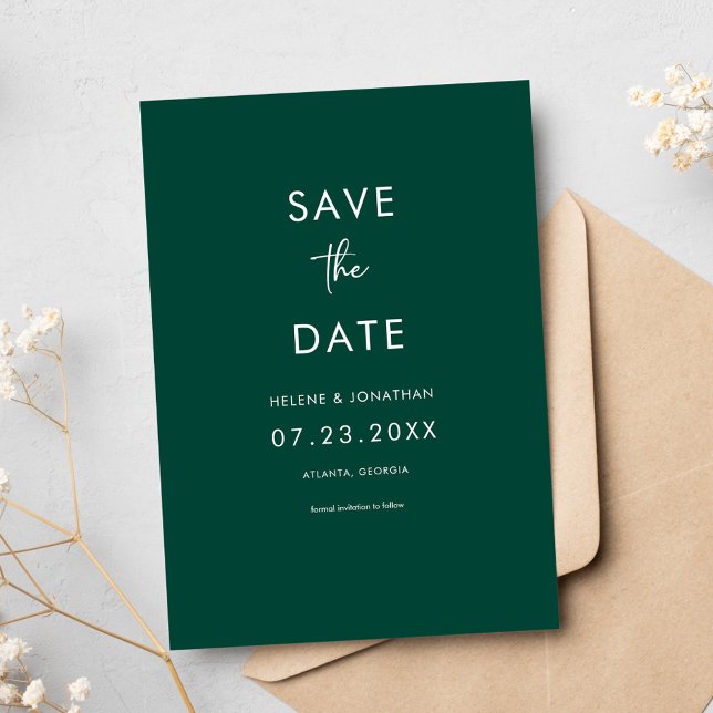 Elegant Minimal Emerald Green Wedding Save The Date (Elegant Minimal Emerald Green Wedding Save The Date)