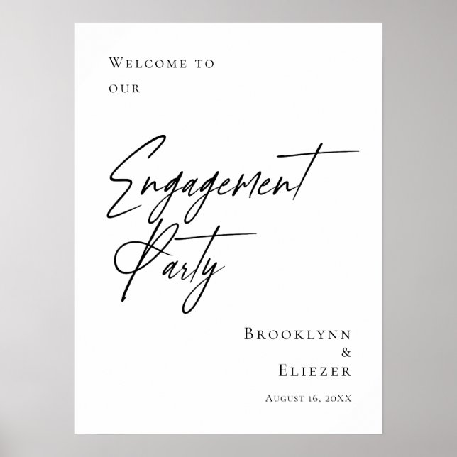 Elegant minimal Engagement Party welcome Poster (Front)