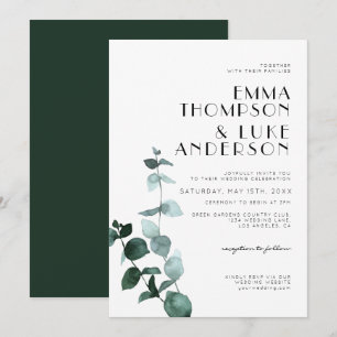 Elegant Minimal Eucalyptus Greenery Leaves Wedding Invitation